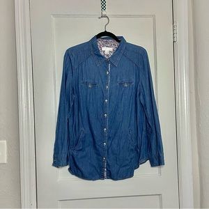 Blue denim button up women’s blouse